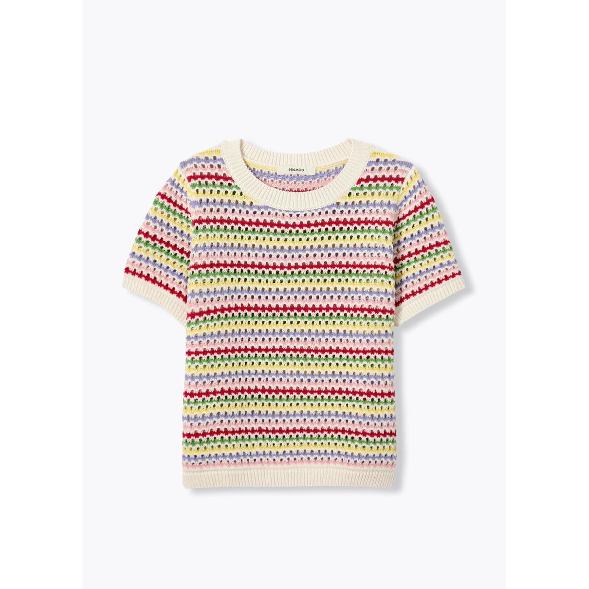 Pull rayé en crochet rayé écru, PROMOD