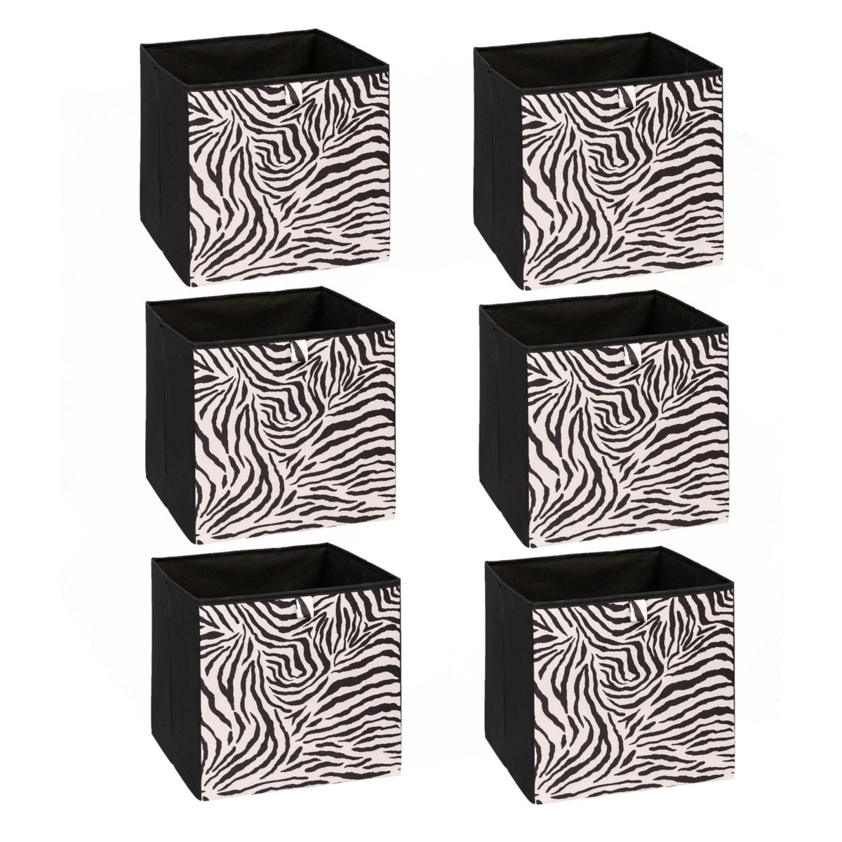 Lot de 6 boîtes de rangement cubes à motifs zèbre MIX'N MODUL noir, TOILINUX