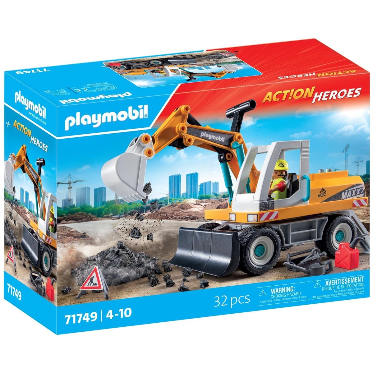 Pelleteuse mécanique avec ouvrier et accessoires pelleteuse mécanique avec ouvrier et accessoires, PLAYMOBIL