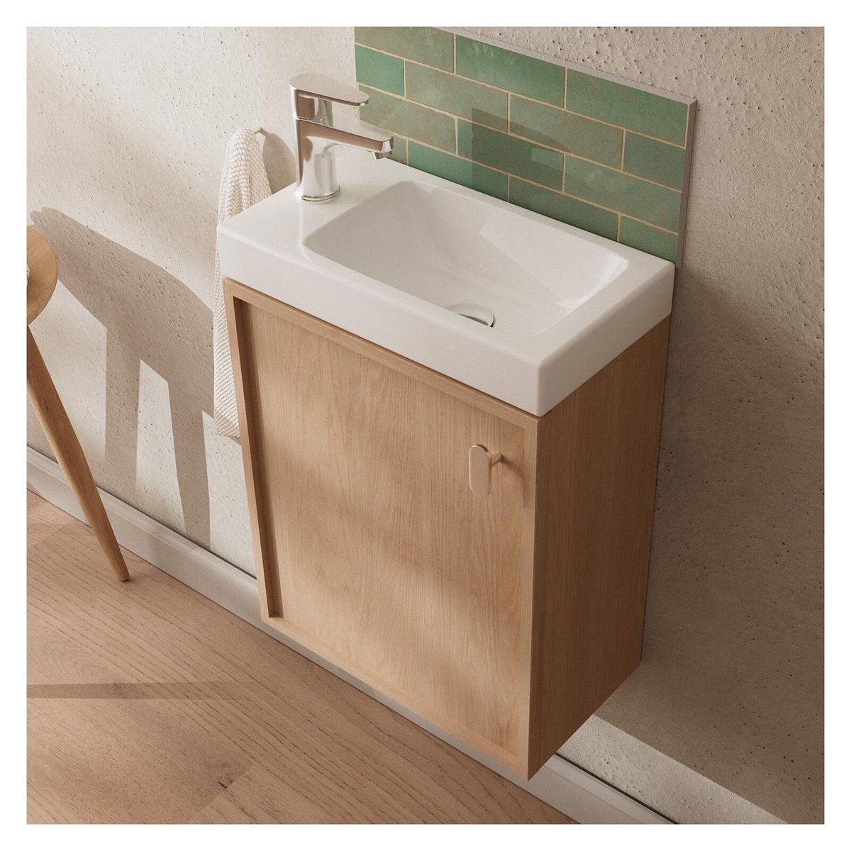 Ensemble meuble lave-mains en chêne + robinet + miroir FRAME décor chêne, MOB IN