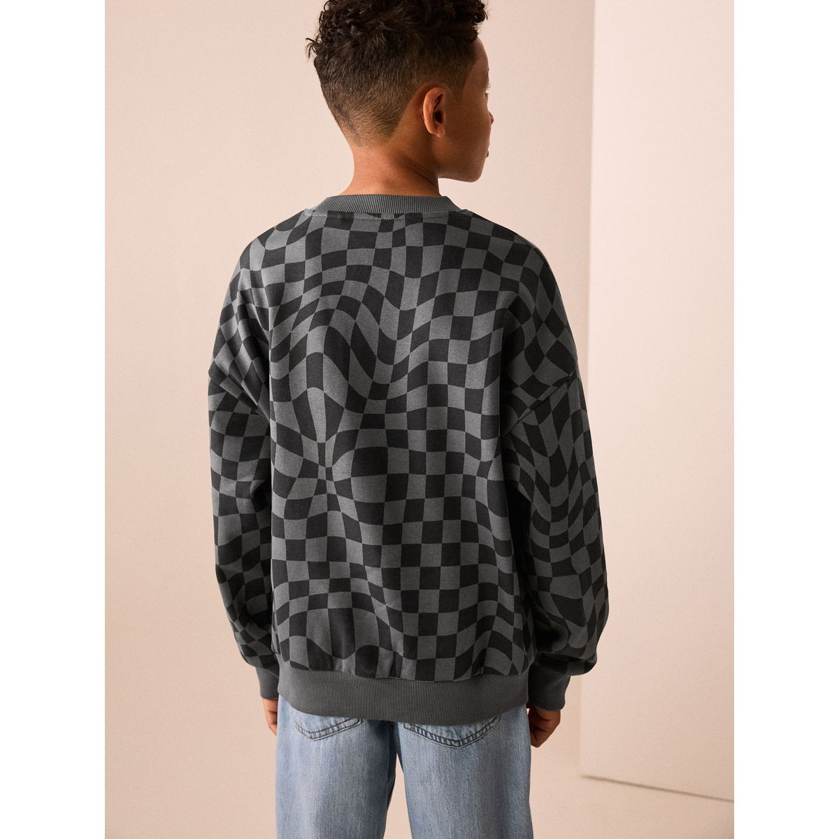 Pull ras du cou à motif noir/gris, NEXT