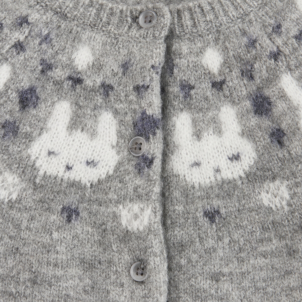 Pull col rond, en grosse maille, motif jacquard, boutonné au dos gris, LA REDOUTE COLLECTIONS