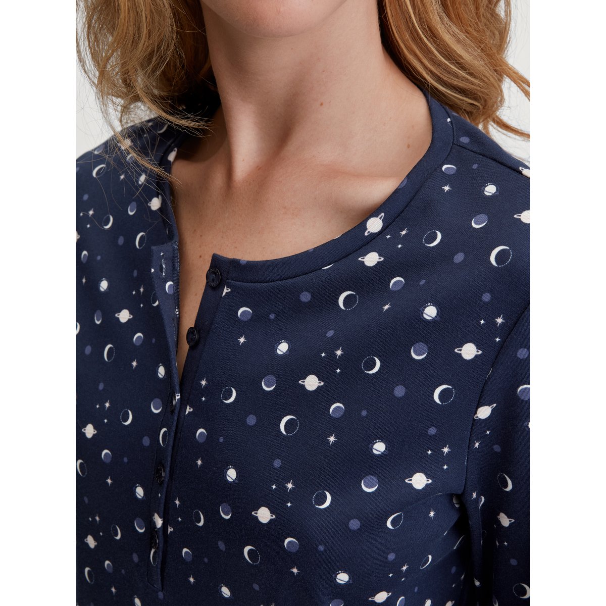 Pyjama à boutons manches longues Coton MIDNIGHT DREAMS bleu paon, CALIDA