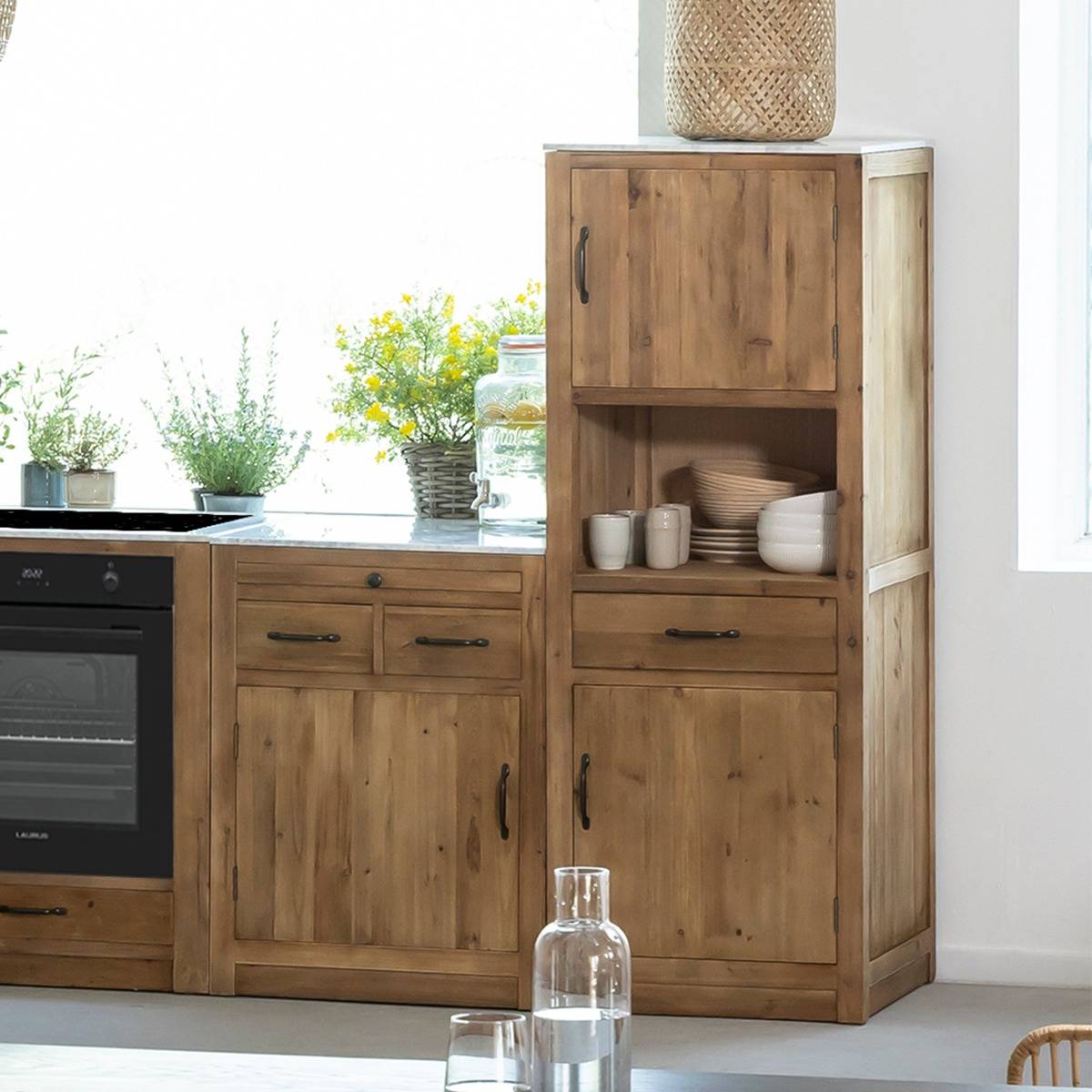 Colonne en bois recyclé et marbre EPURE bois clair, MADE IN MEUBLES