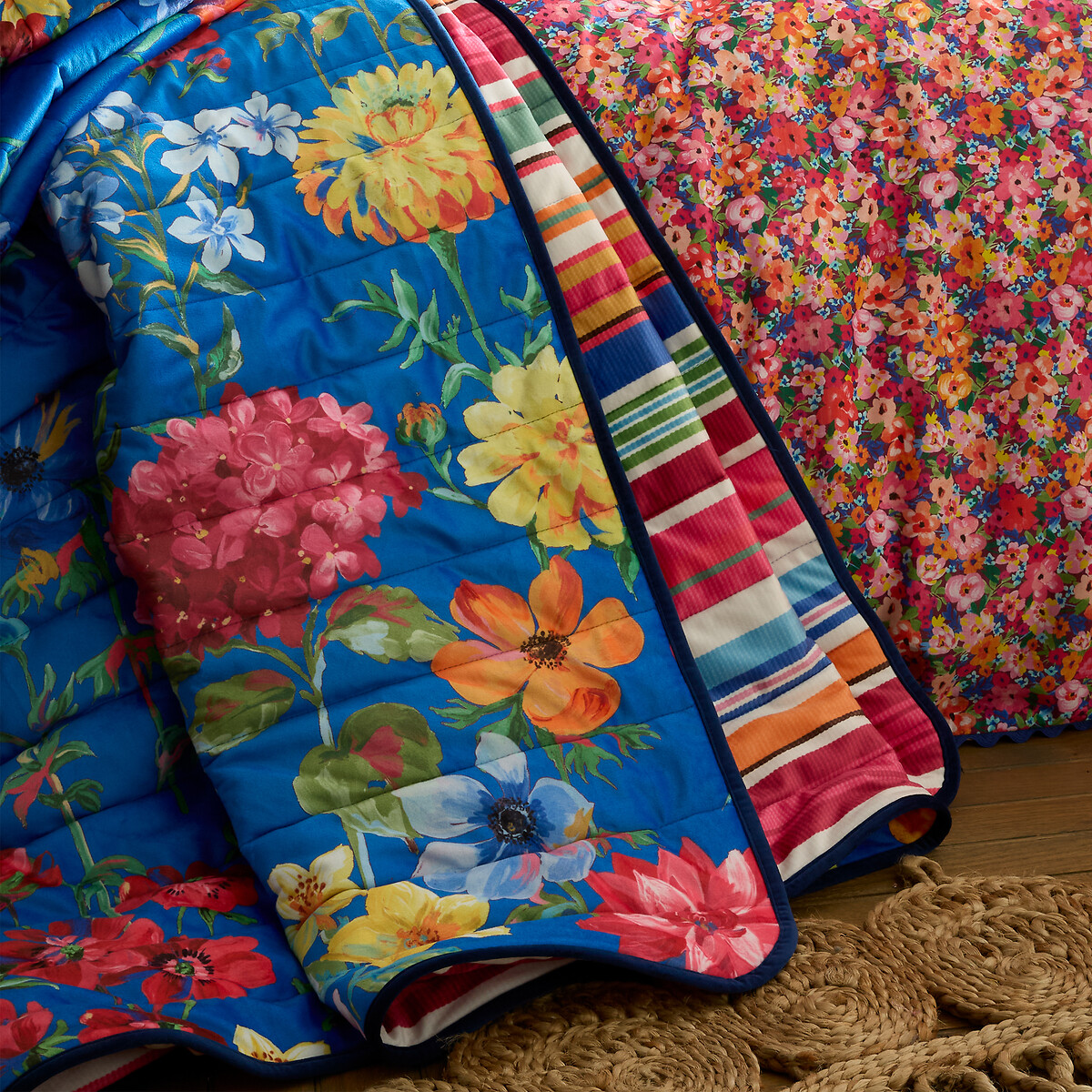 Darling Floral Reversible Stripe Bedspread multi-coloured, SOPHIE ROBINSON