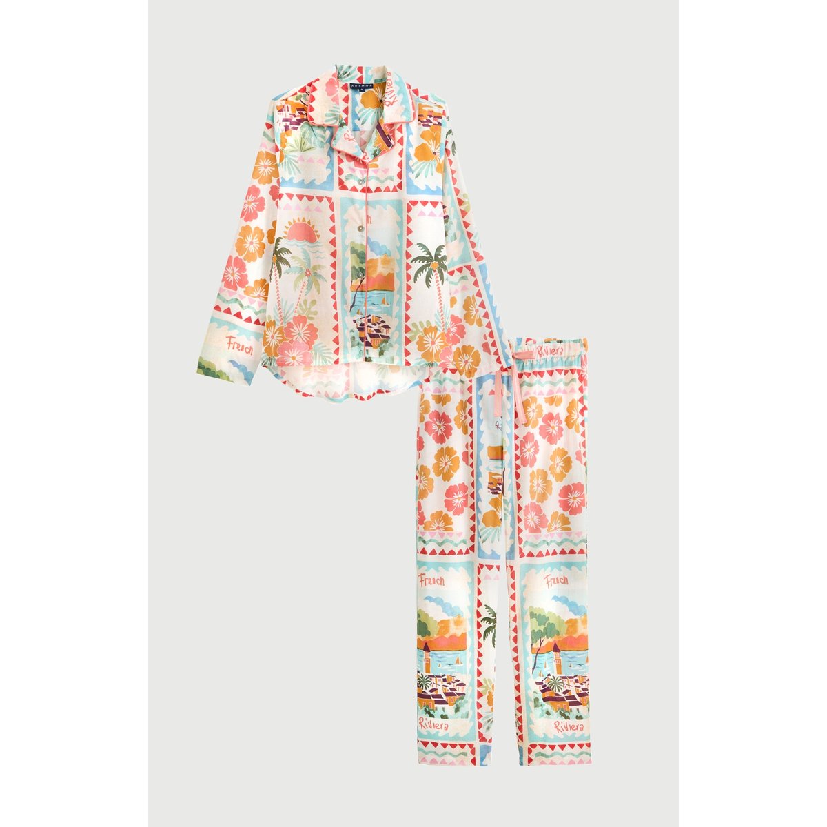 Pyjama boutonné en coton imprimé French Riviera multicolore, ARTHUR