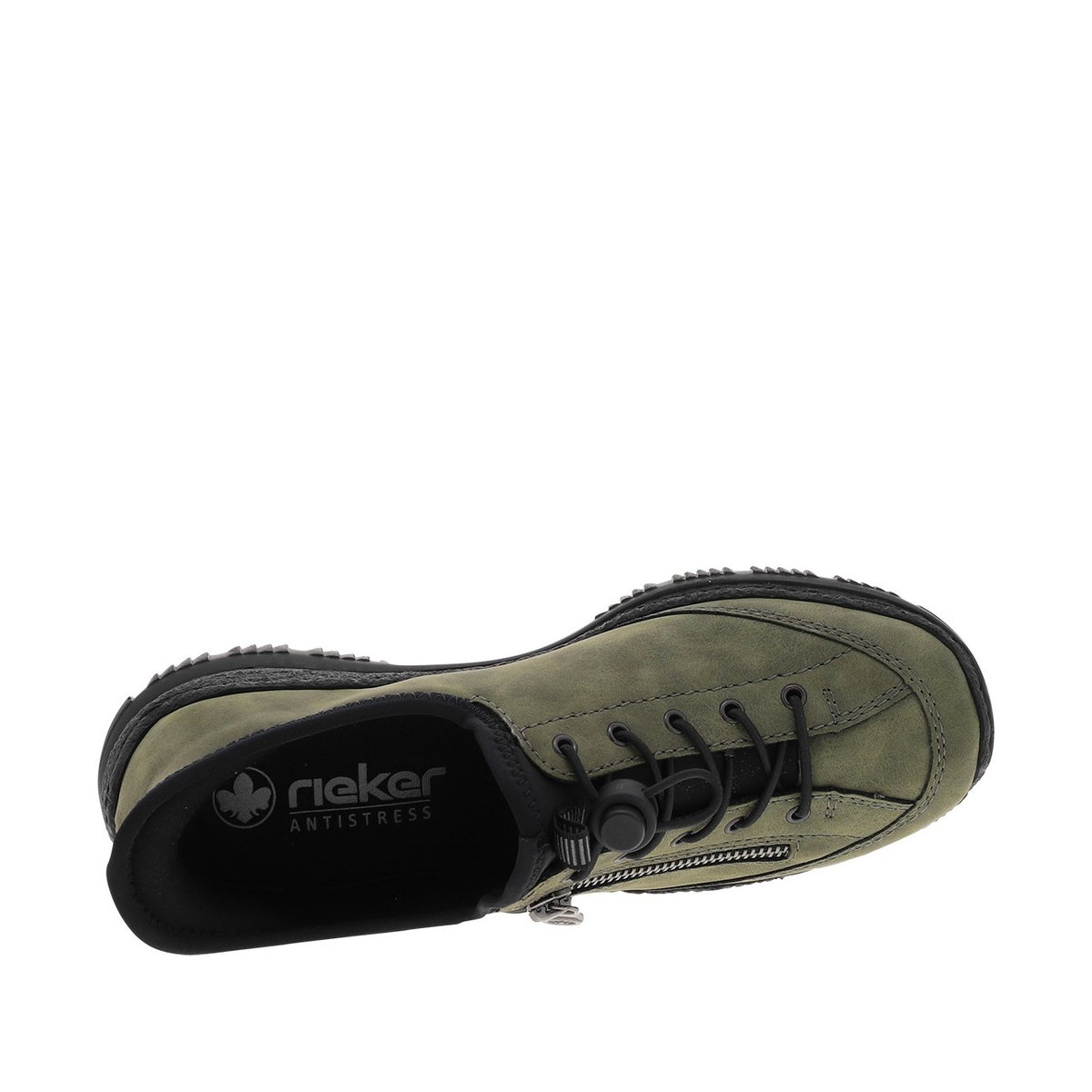 Sneakers kaki avec semelle à talon plat et à lacets élastiqués avec stoppeur kaki, RIEKER