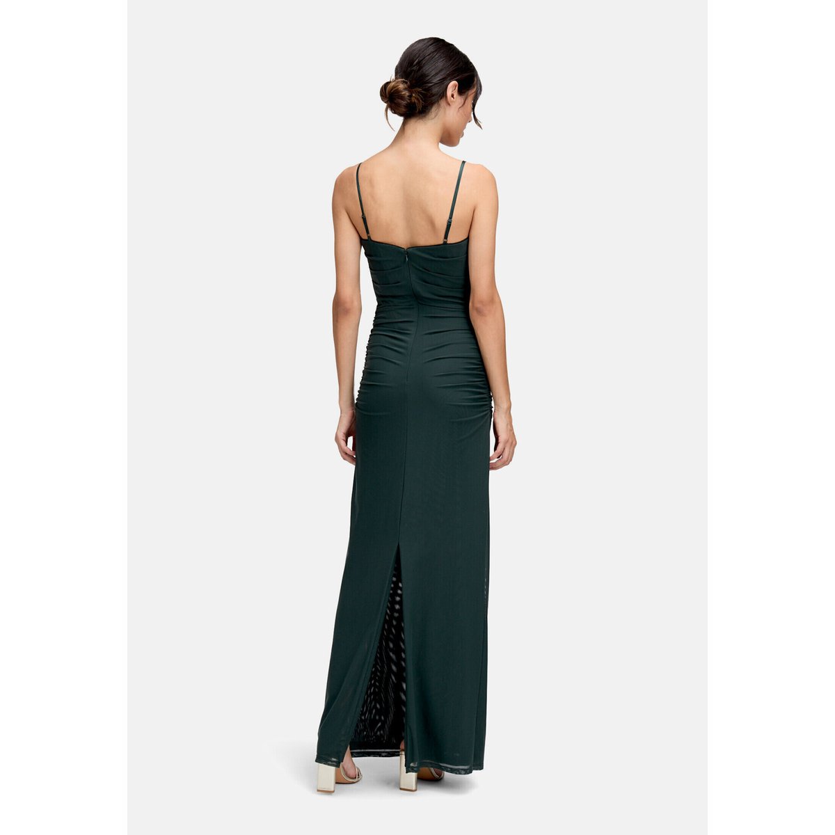Robe de soirée à empiècement en dentelle dusty slate, VERA MONT