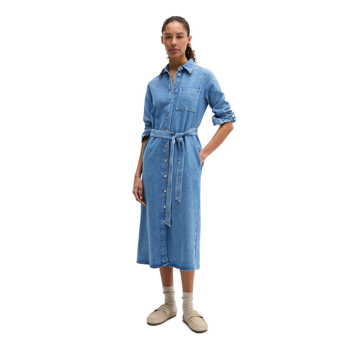 Robe en jean regular en mélange TENCEL™ Lyocell bleu moyen, MARC O'POLO