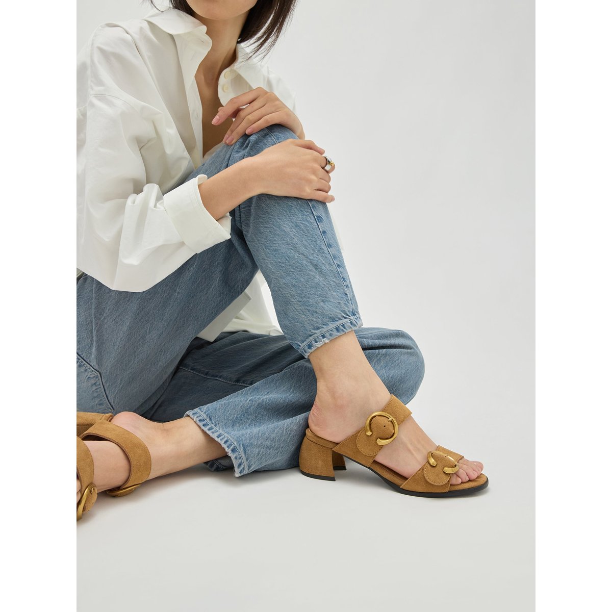 Mules à talon demi-lune LUNA Double camel, VANESSA WU