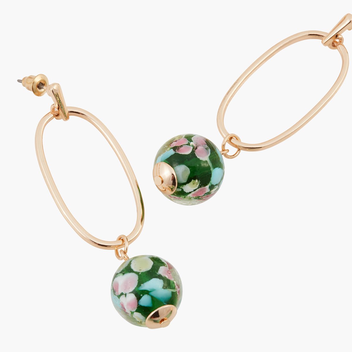 Boucles d'oreilles perles de verre à fleurs vert, BALABOOSTE