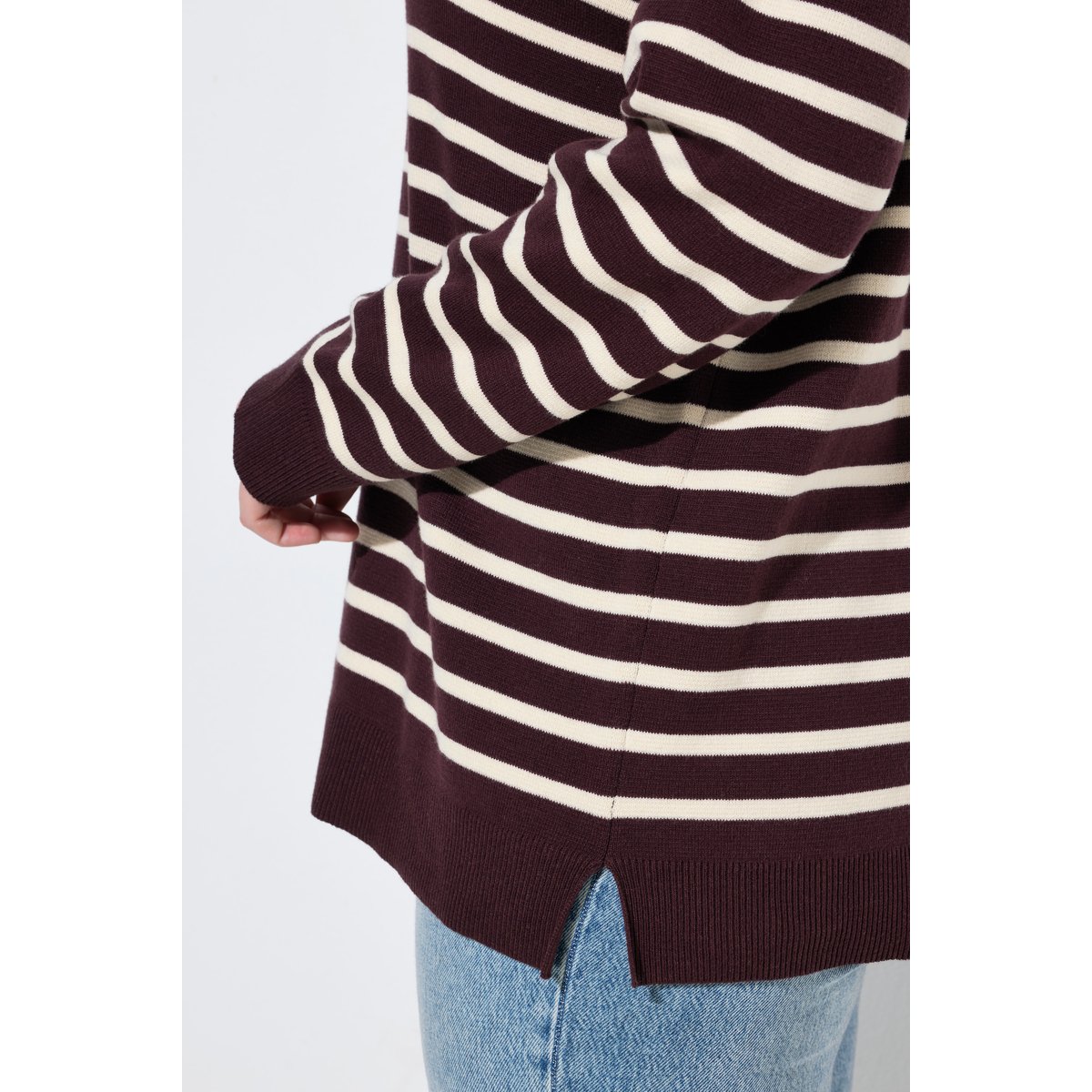 Pull rayé, patte de boutonnage acajou, ULLA POPKEN