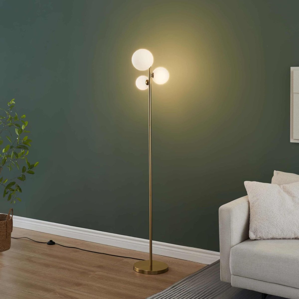 Lampadaire tendance laiton et verre - MELINDA laiton et blanc, KOSILUM