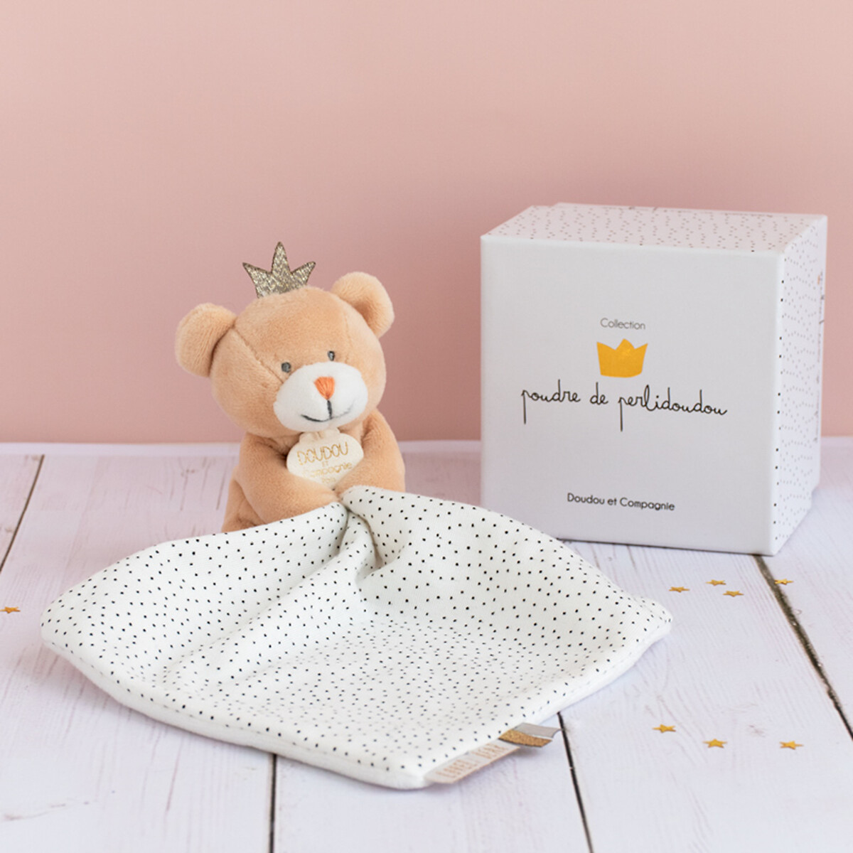 Pantin avec doudou ours petit roi beige, DOUDOU ET COMPAGNIE