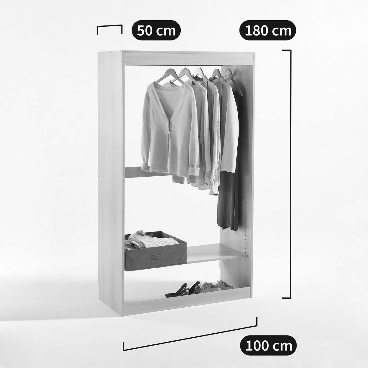Mobile guardaroba, appendiabiti + 1 ripiano, Build bianco, LA REDOUTE INTERIEURS