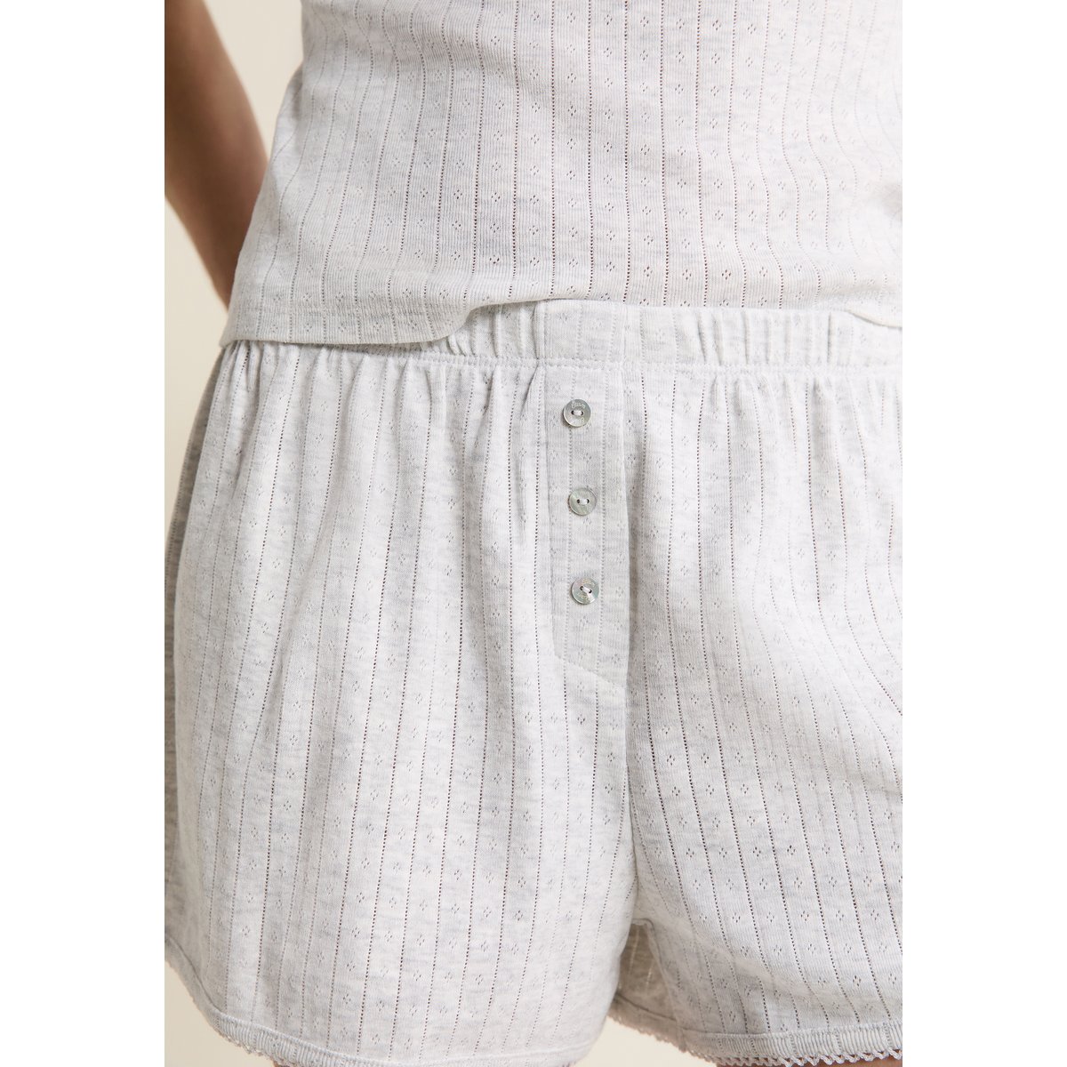 Short de pyjama en coton pointelle KATELL gris, ETAM