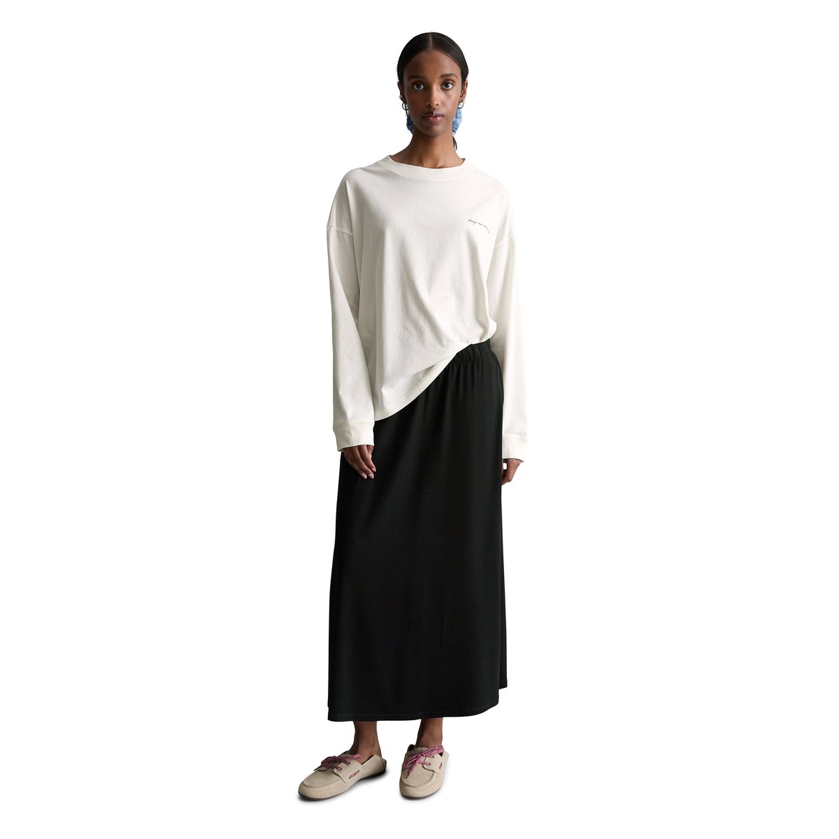 T-shirt long relaxed en jersey lourd blanc naturel, MARC O’POLO DENIM
