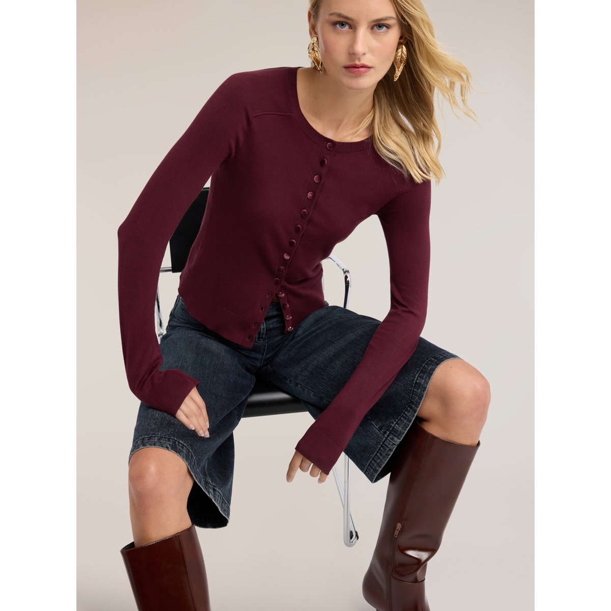 Cardigan rasé avec manches raglan burgundy, MOTIVI