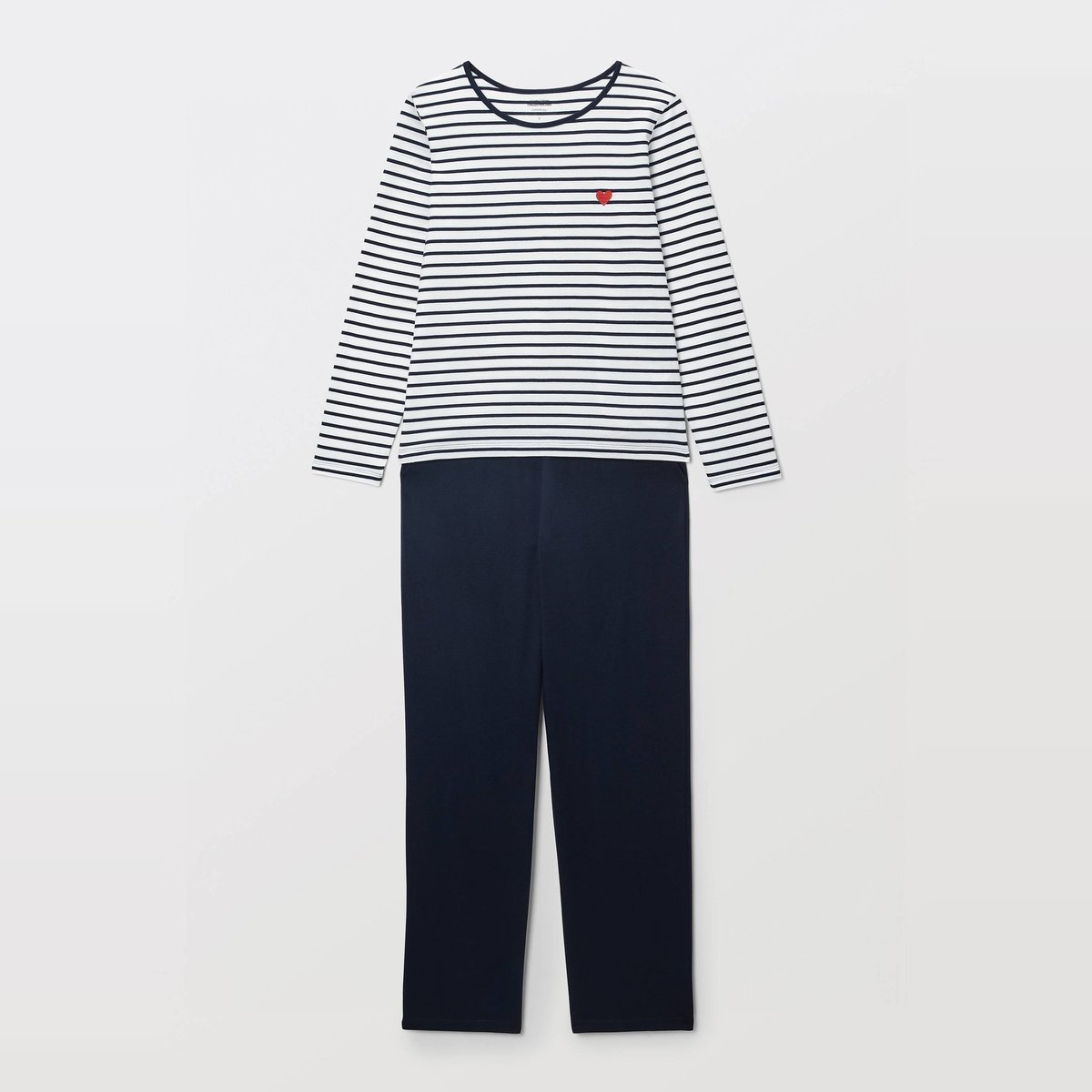 Pyjama uni en coton jersey BIO GOTS avec coeur brodé marine, MONOPRIX