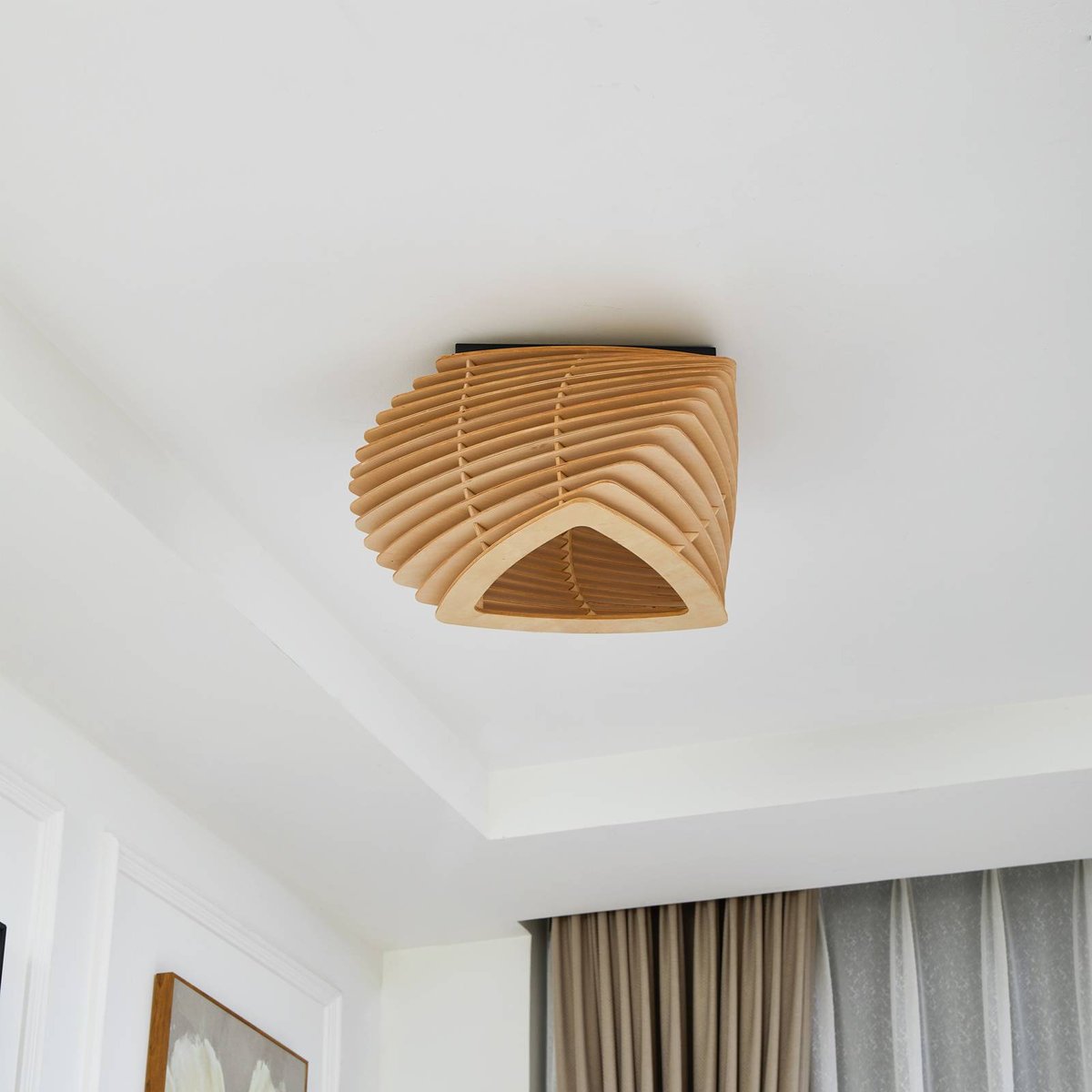 Plafonnier en bois design, Sanza bois clair, noir, LINDBY