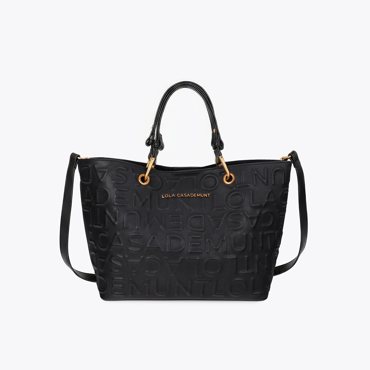Cabas à logo embossé en simili cuir noir, LOLA CASADEMUNT