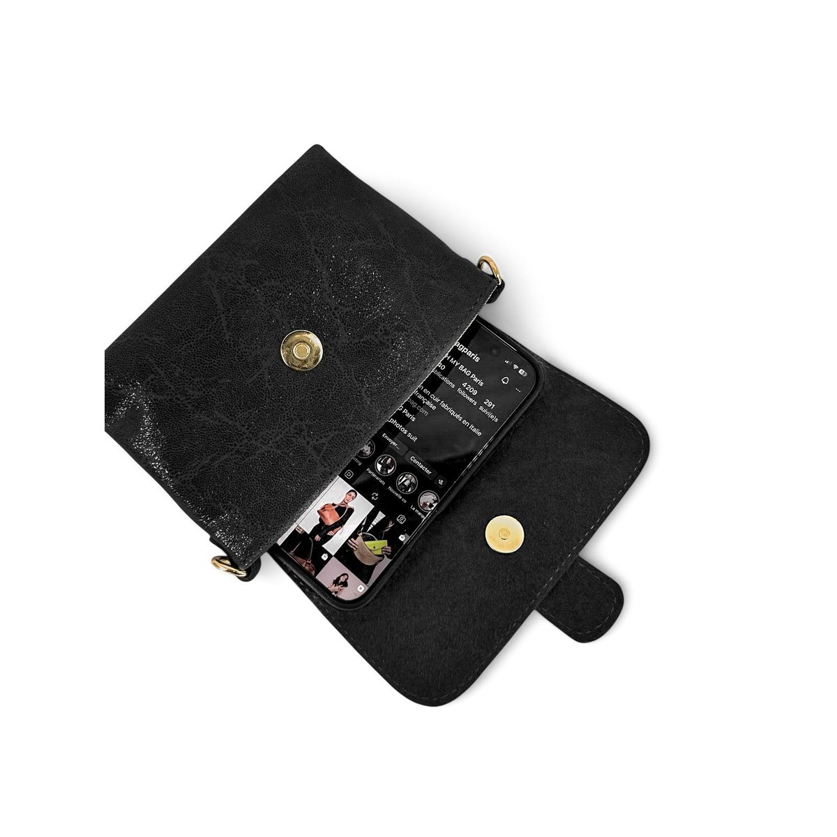 Micro sac en cuir brossé BERLINGOT noir, OH MY BAG