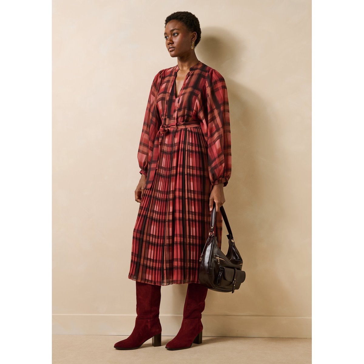 Robe longue à carreaux manches longues fox, LA FEE MARABOUTEE