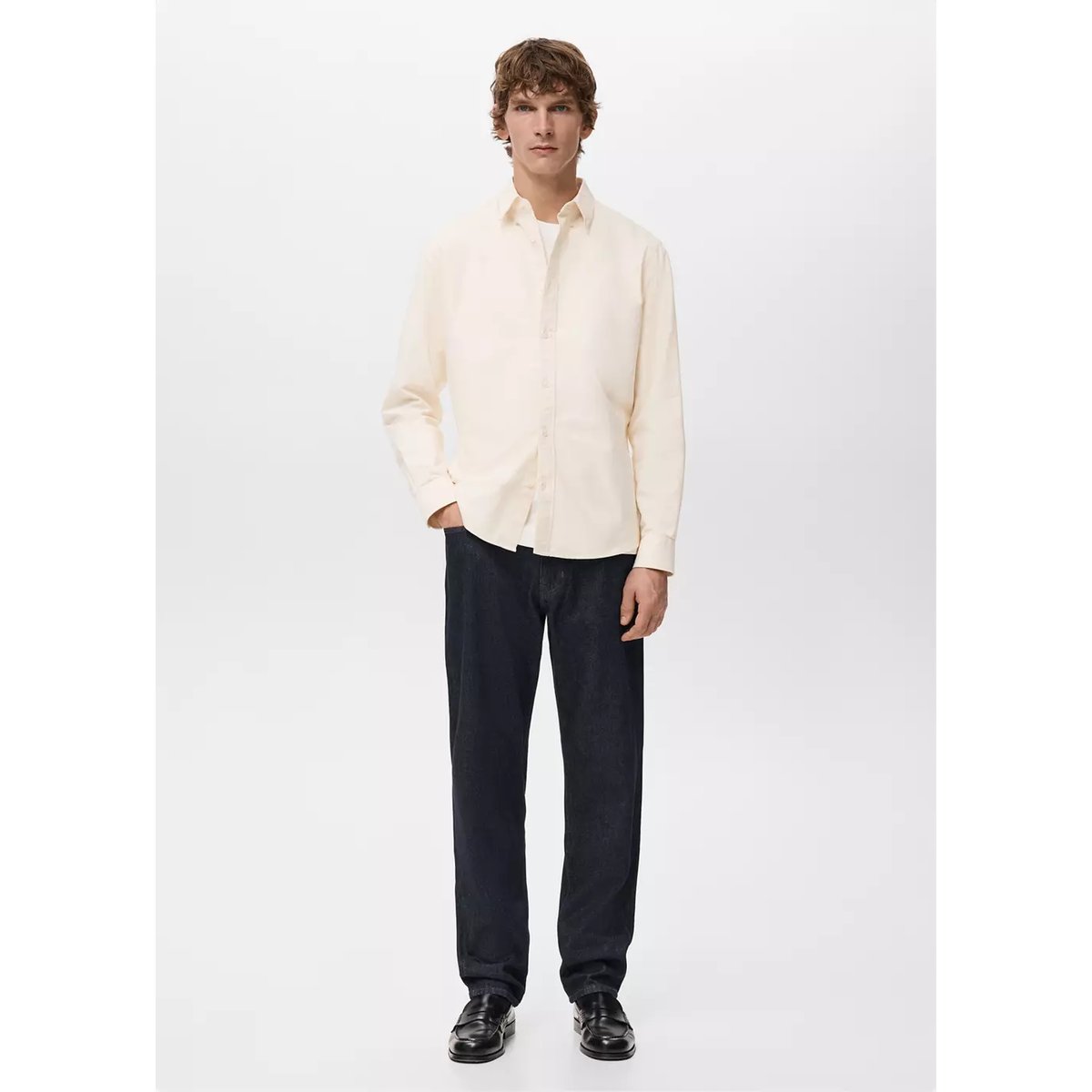 Chemise 100 % coton Oxford jaune pastel, MANGO MAN
