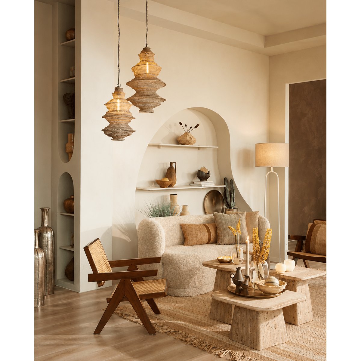 Lampadaire Métal JAMIRI crème, LIGHT & LIVING