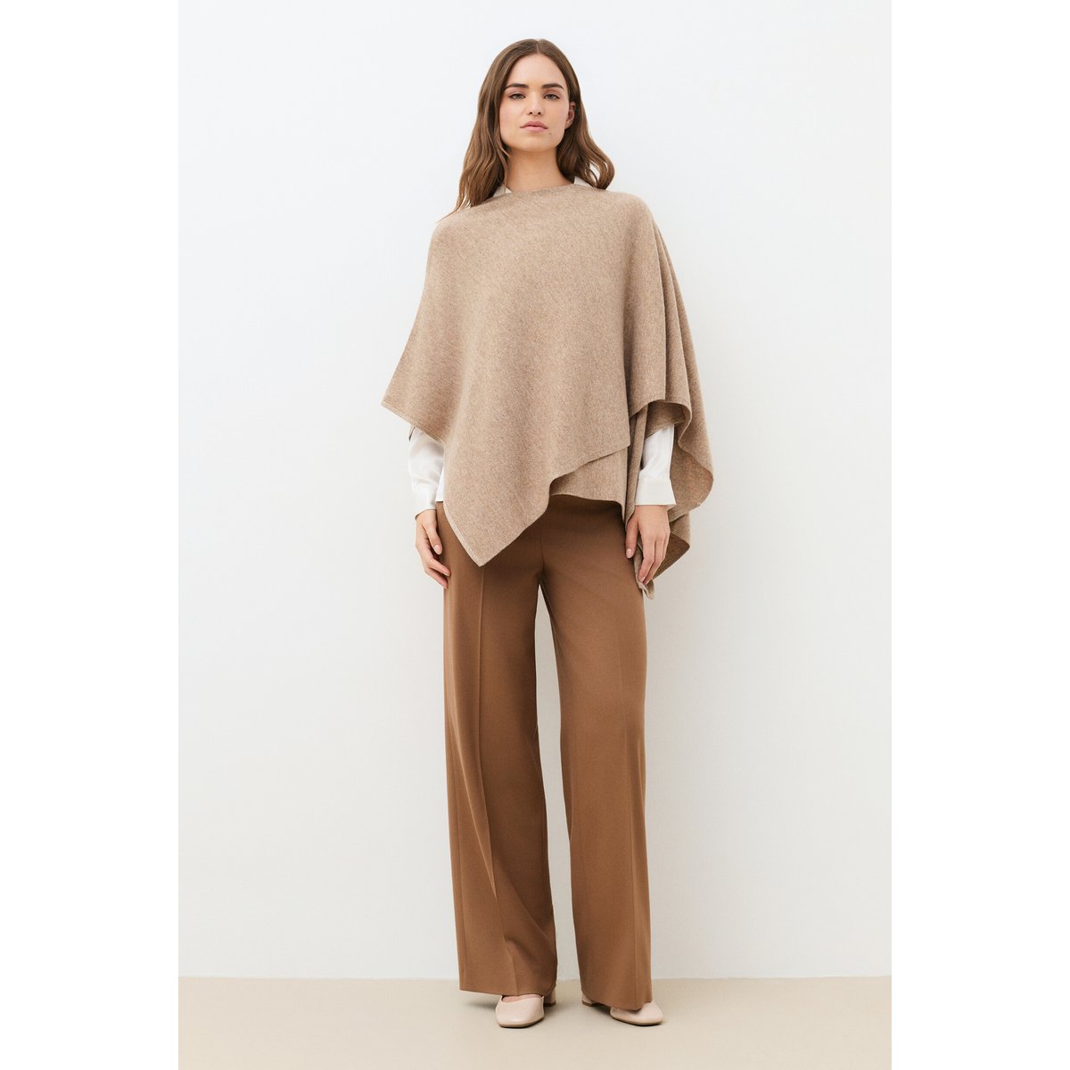 Poncho ample col bateau cachemire HIDRAP marron clair, CAROLL
