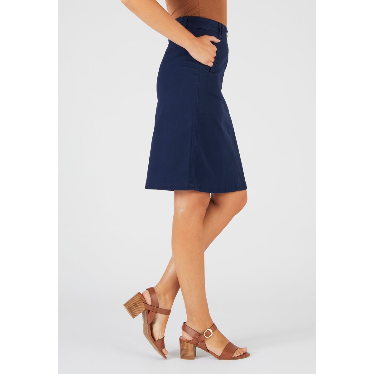 Jupe droite gabardine bleu marine, DAMART