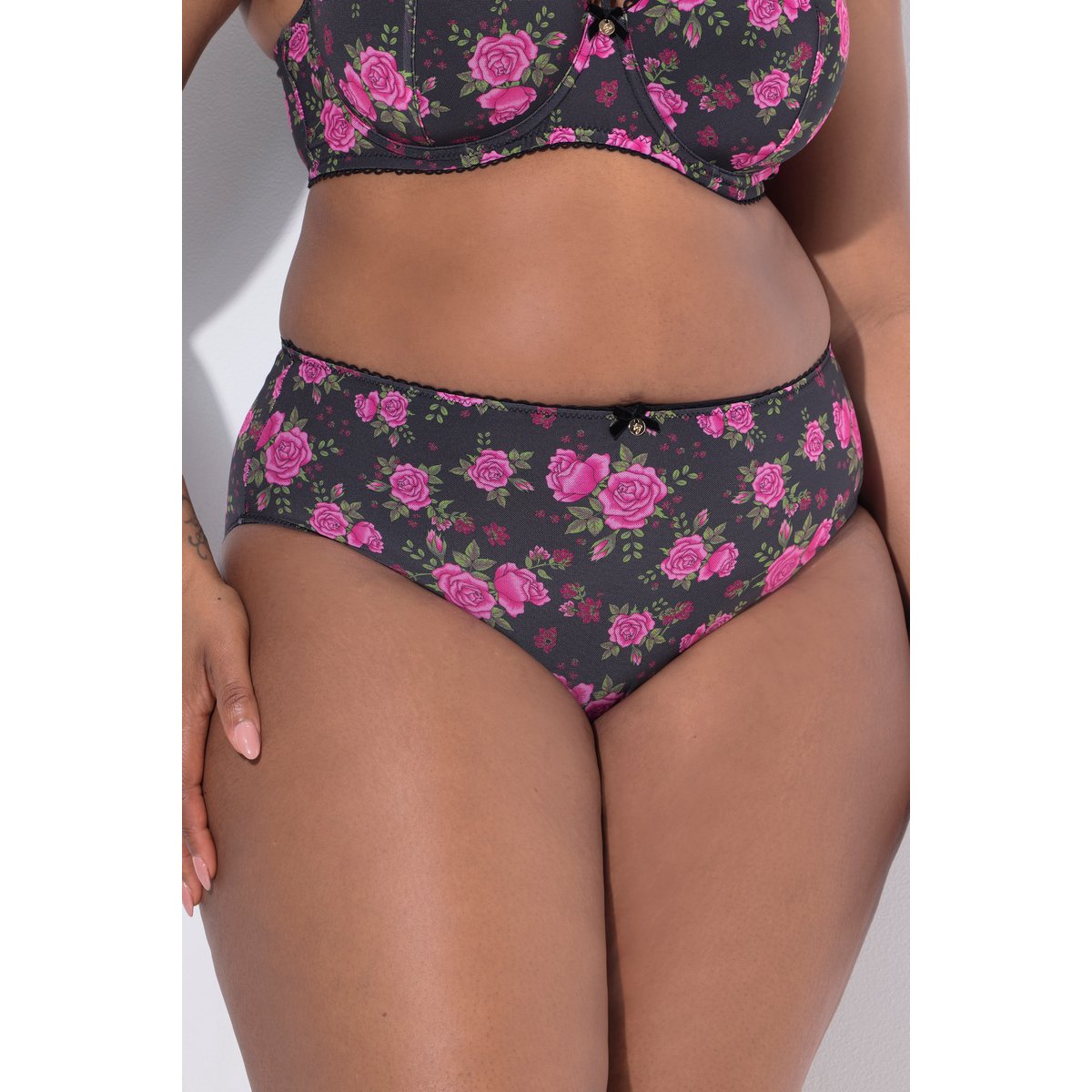 Culotte midi TruYou, mesh et motif roses noir, ULLA POPKEN