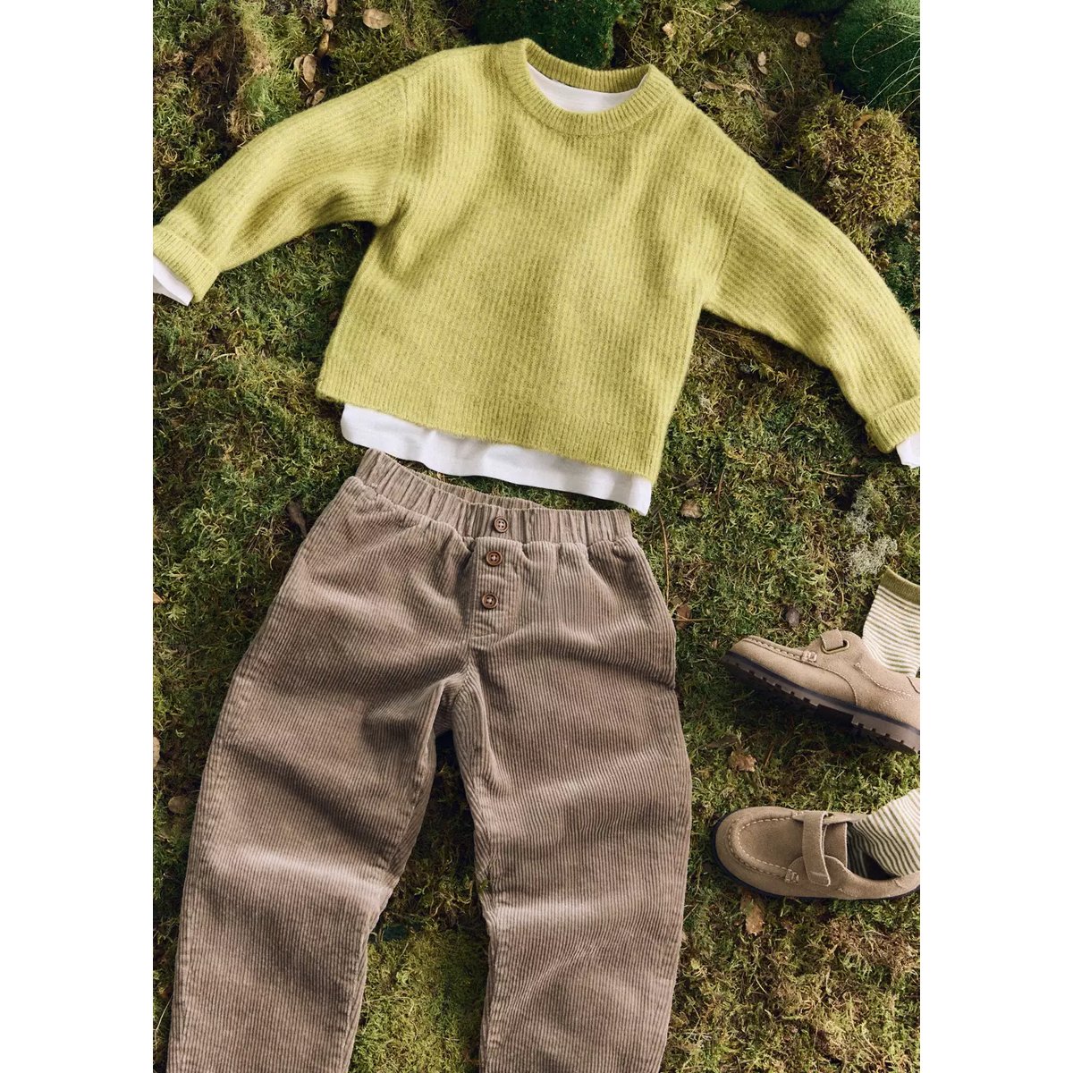 Pantalon droit velours côtelé marron moyen, MANGO BABY