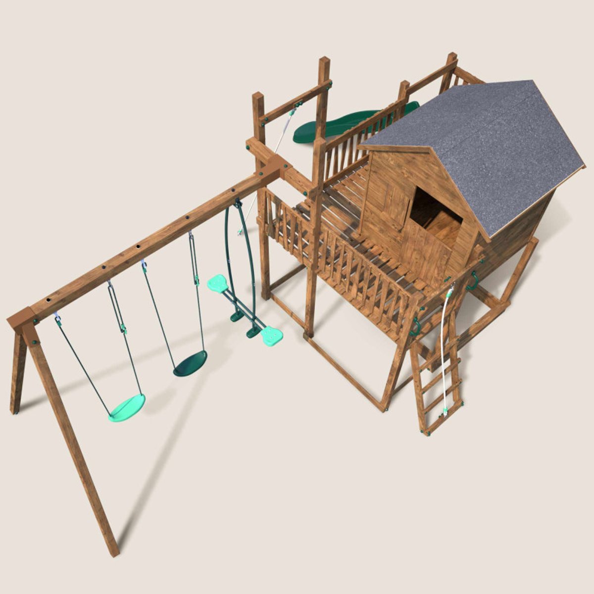 Aire de jeux avec cabane et toboggan COTTAGE HAPPY marron, SOULET