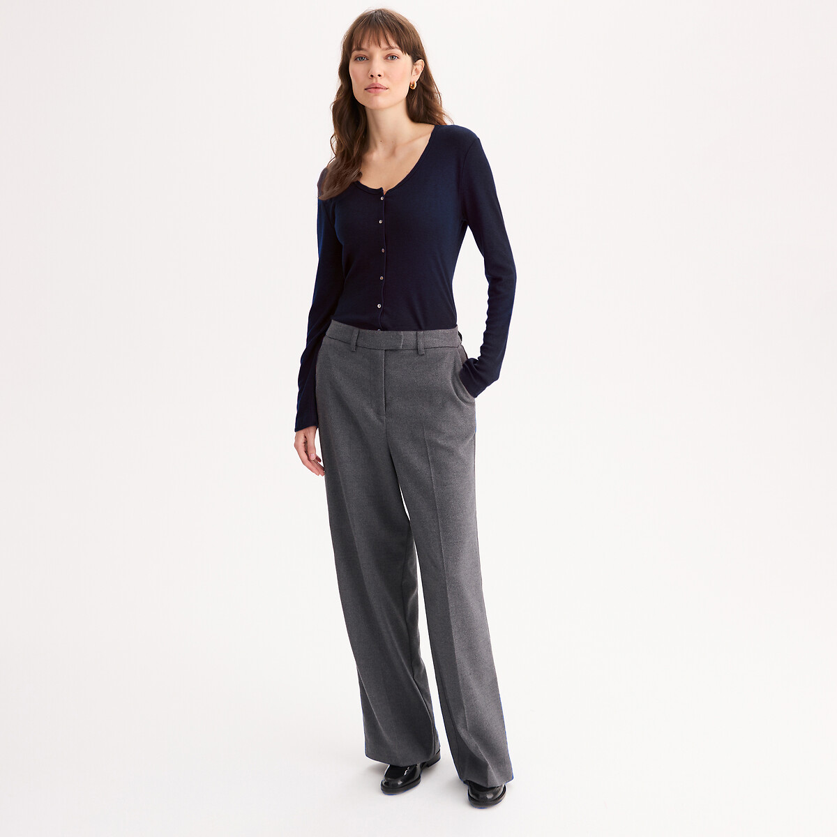 Long Sleeve Cardigan T-Shirt in Lyocell Blend navy blue, ANNE WEYBURN