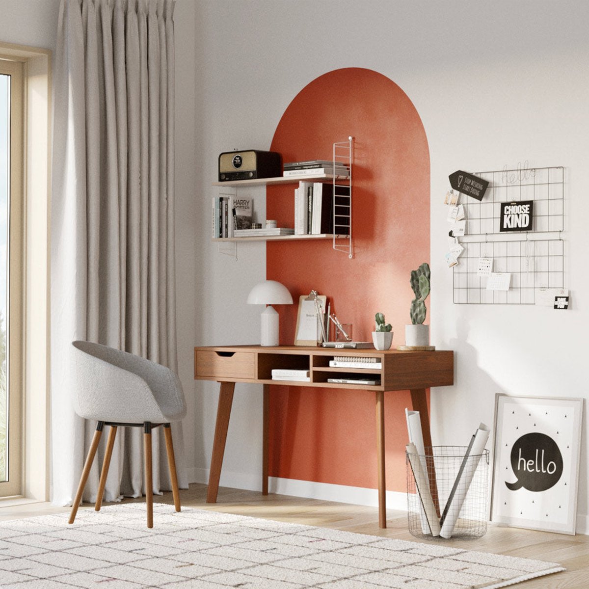 Bureau 1 tiroir et 3 niches en bois - MOKA bois foncé, MAISON PAVANE