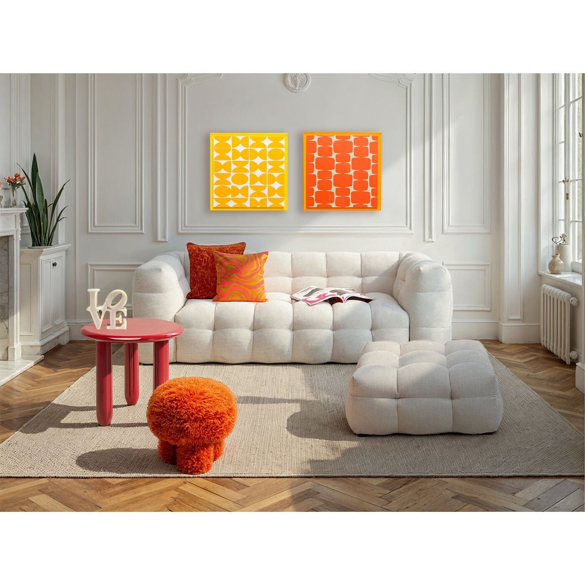 Toile en polyester encadrement polymère, PERLINE jaune, KARE DESIGN