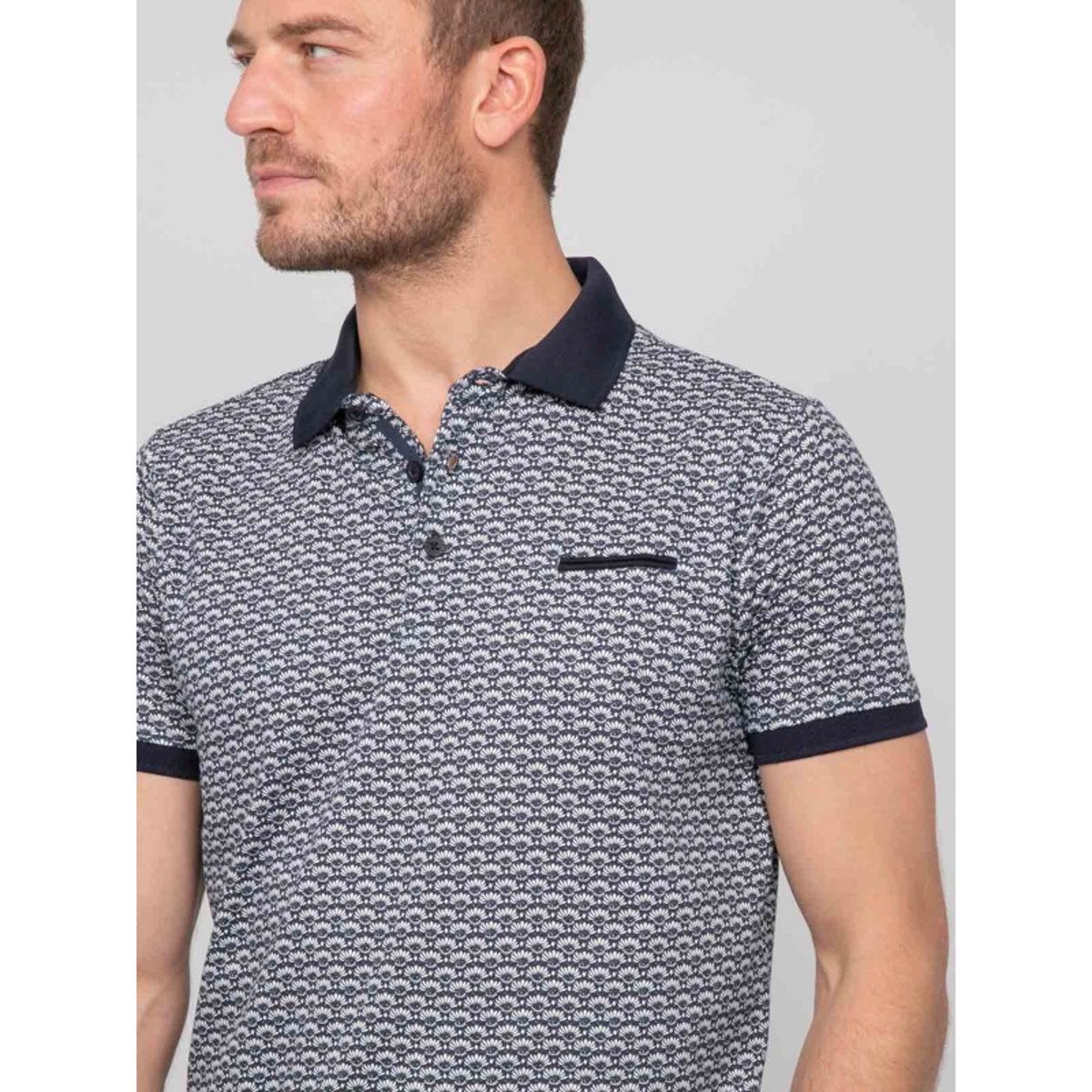 Polo Manches Courtes Coton Motifs Palaina bleu marine, RITCHIE