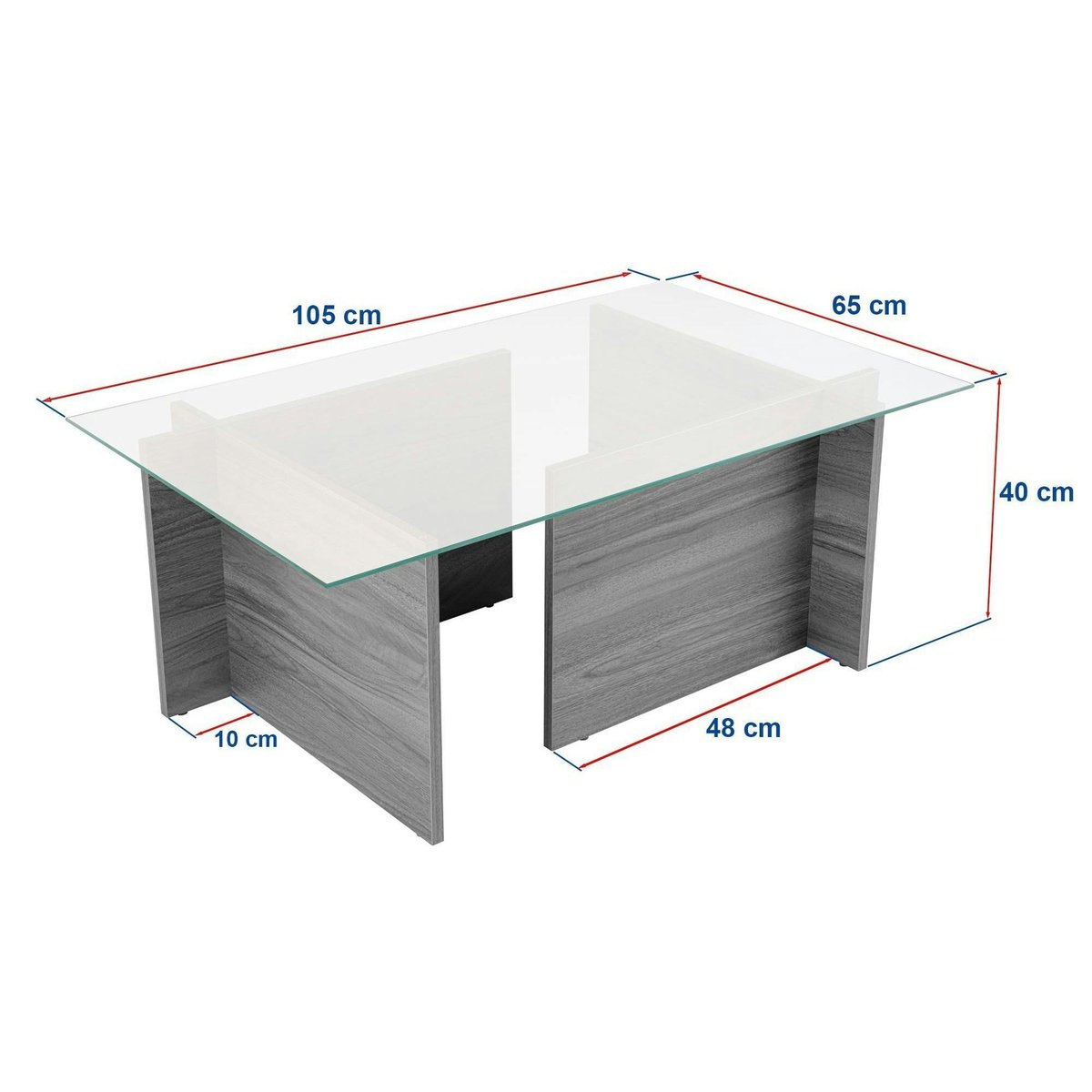 Table basse en verre, pied asymétrique SALTA travertin, PIER IMPORT