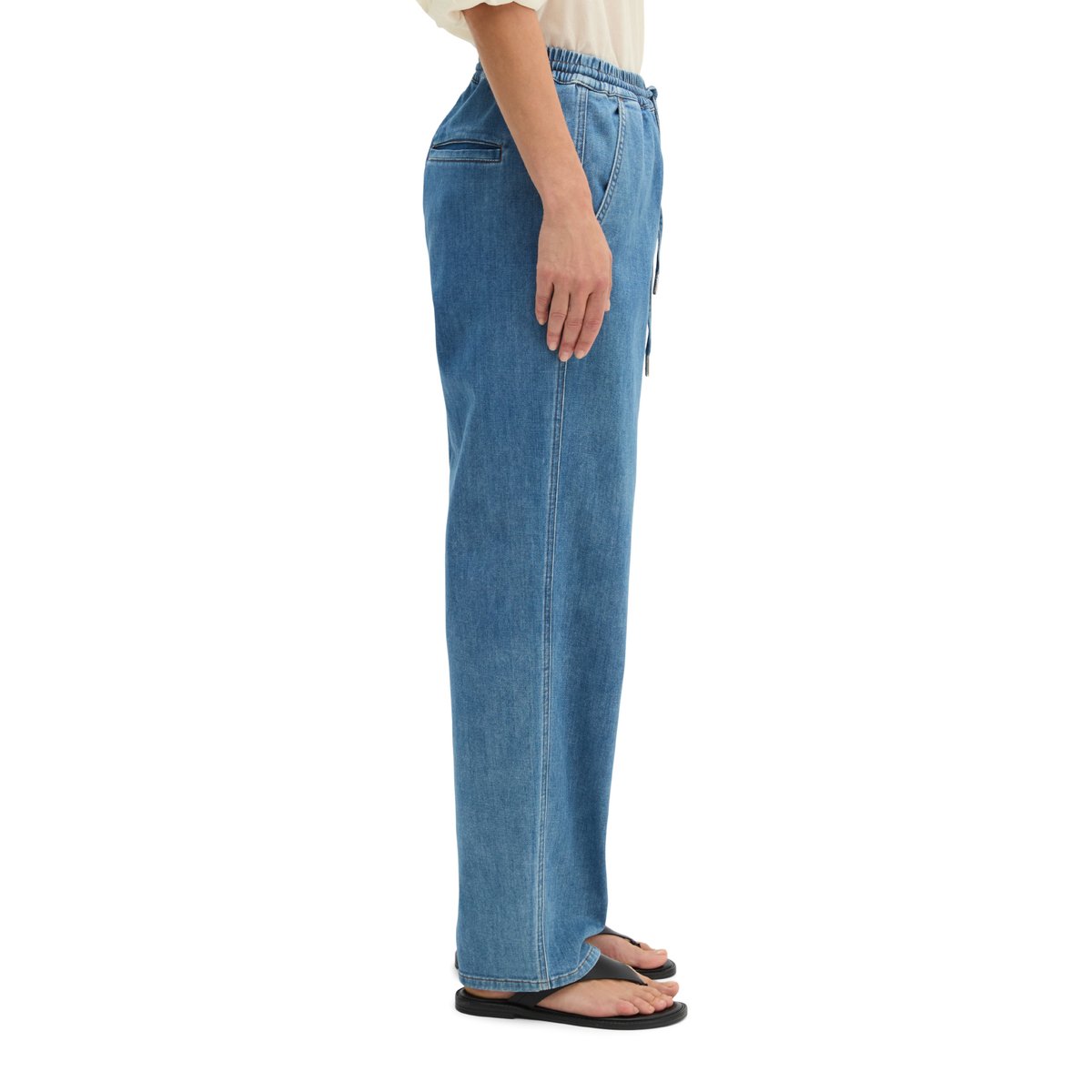 Jeans joggpants relaxed cropped en denim Cashmere Touch bleu moyen, MARC O'POLO
