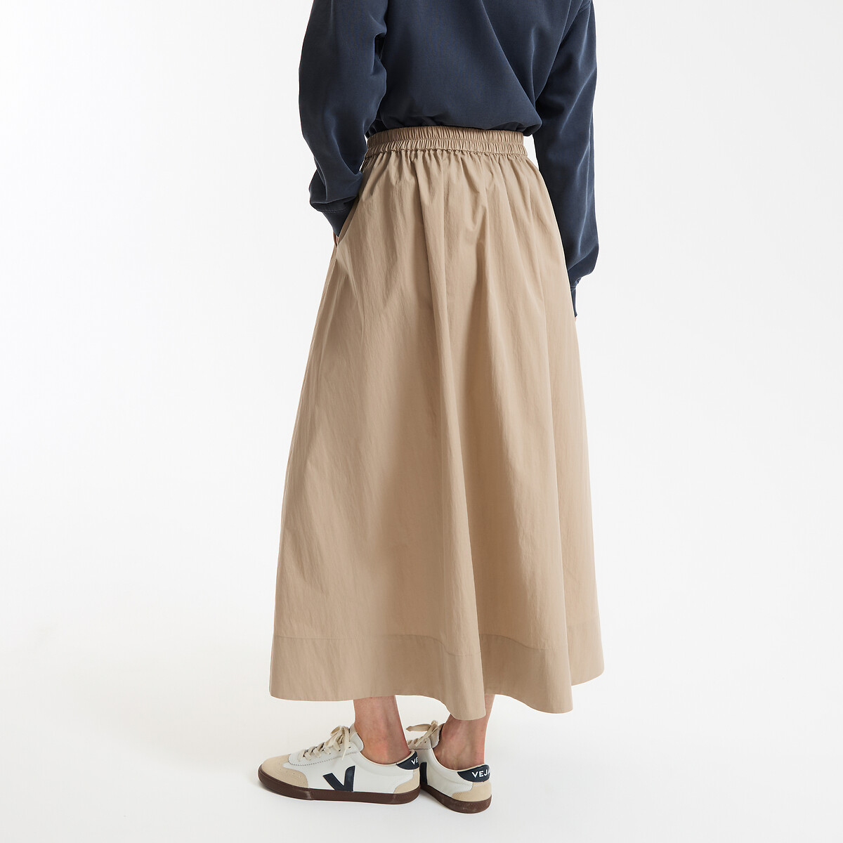 Jupe longue évasée à taille élastiquée beige, LA REDOUTE COLLECTIONS