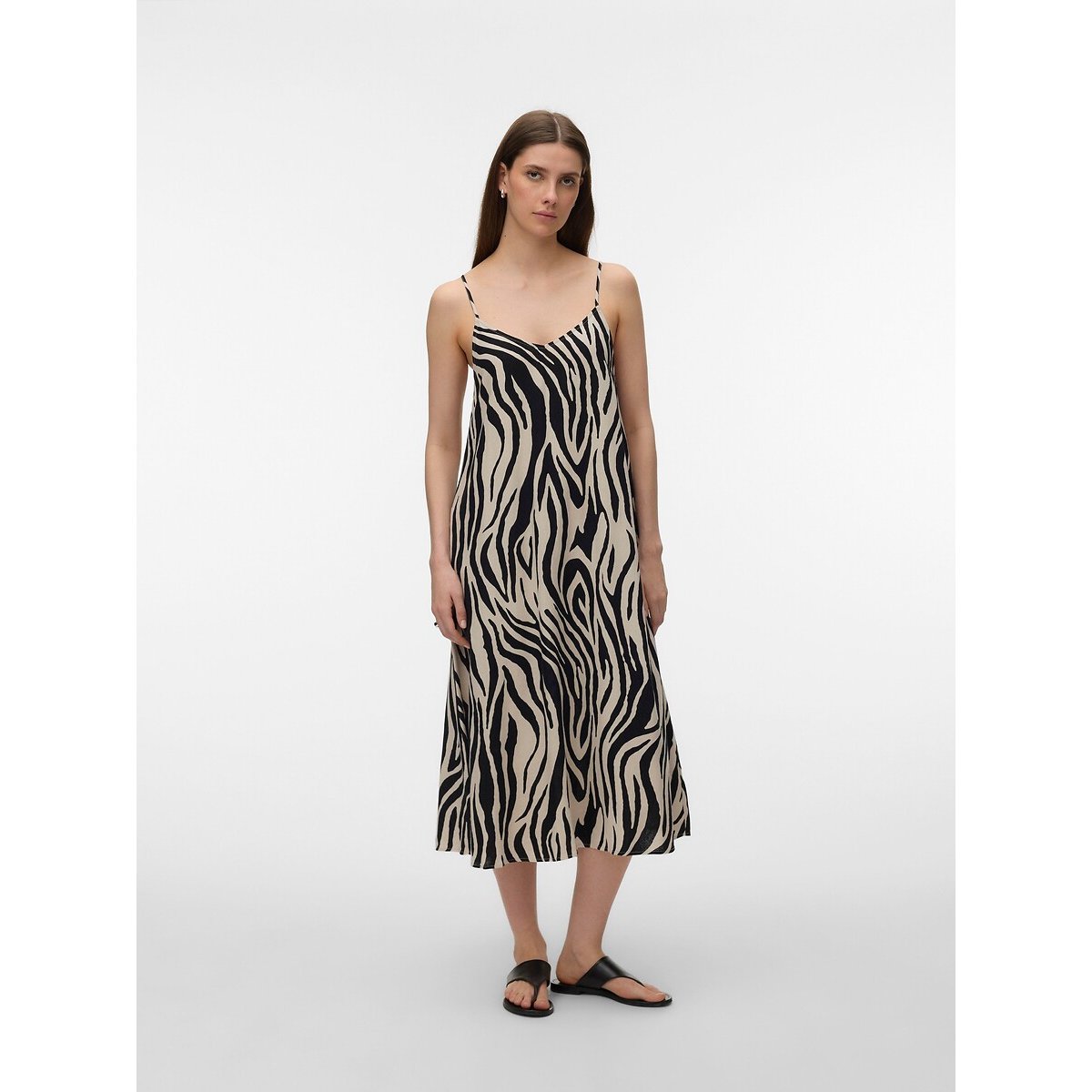 Robe longue imprimée à bretelles imprimé animal, VERO MODA