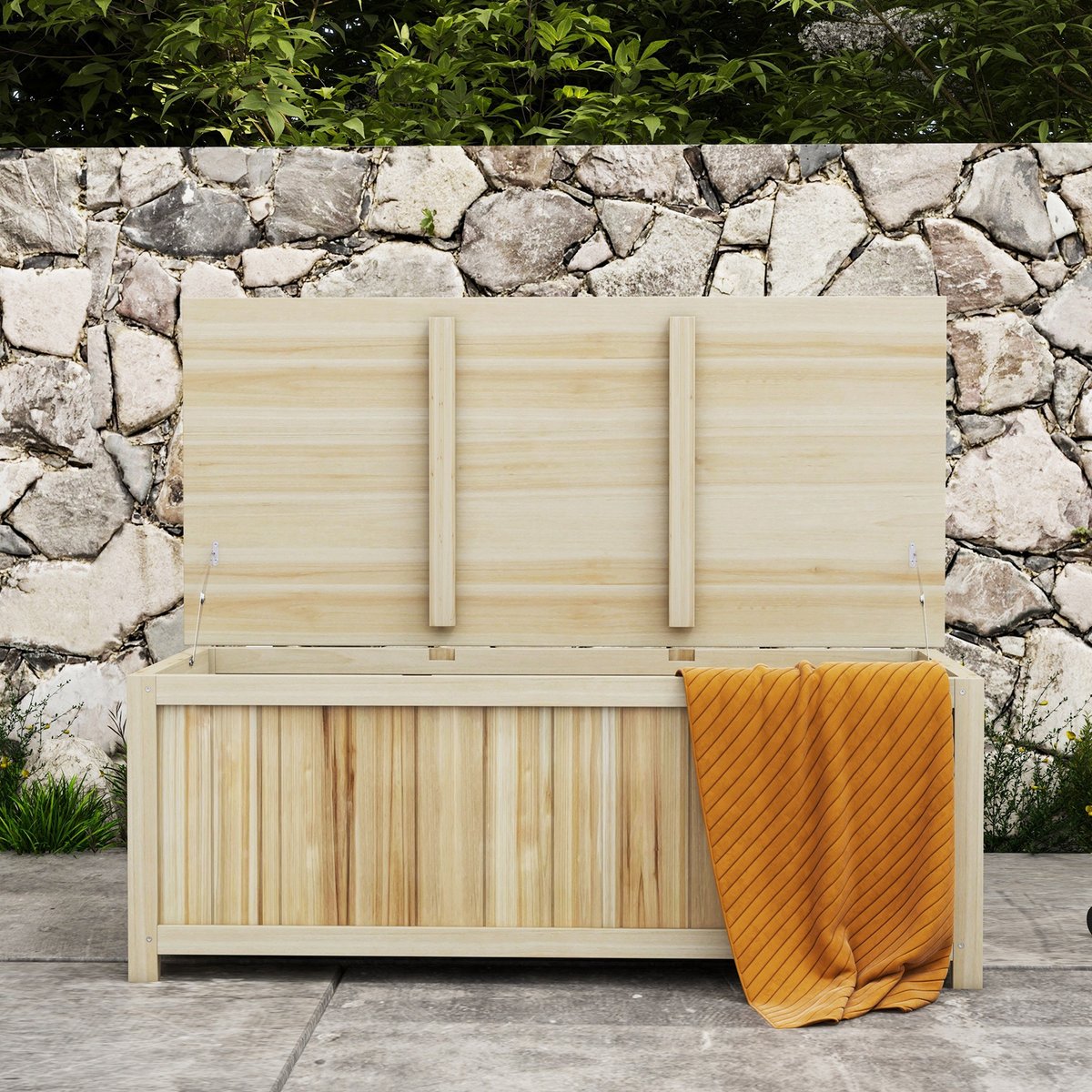 Coffre de rangement d'extérieur Bois de sapin beige, OUTSUNNY