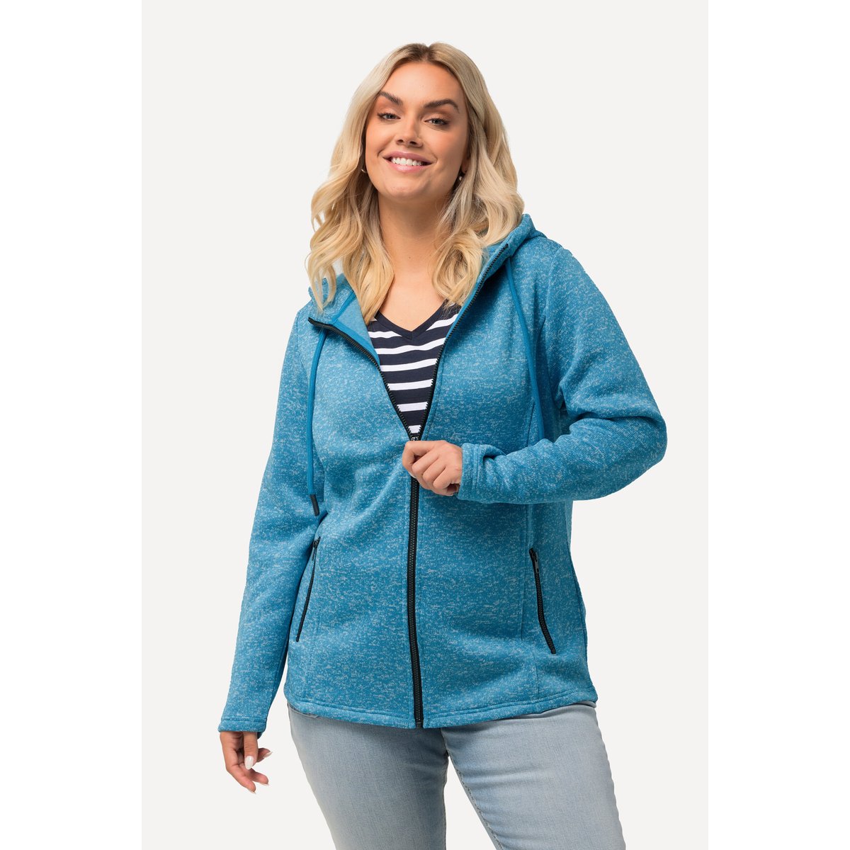 Veste en maille polaire, capuche aqua, ULLA POPKEN