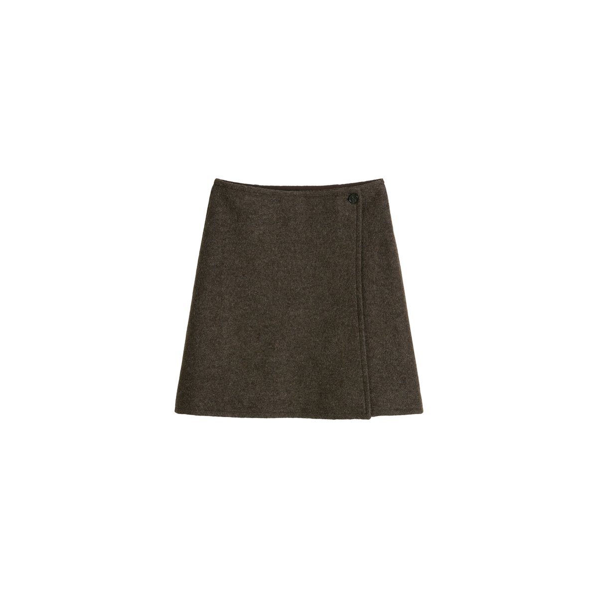 Mini-jupe portefeuille coupe classique en laine bouillie marron, MARC O'POLO