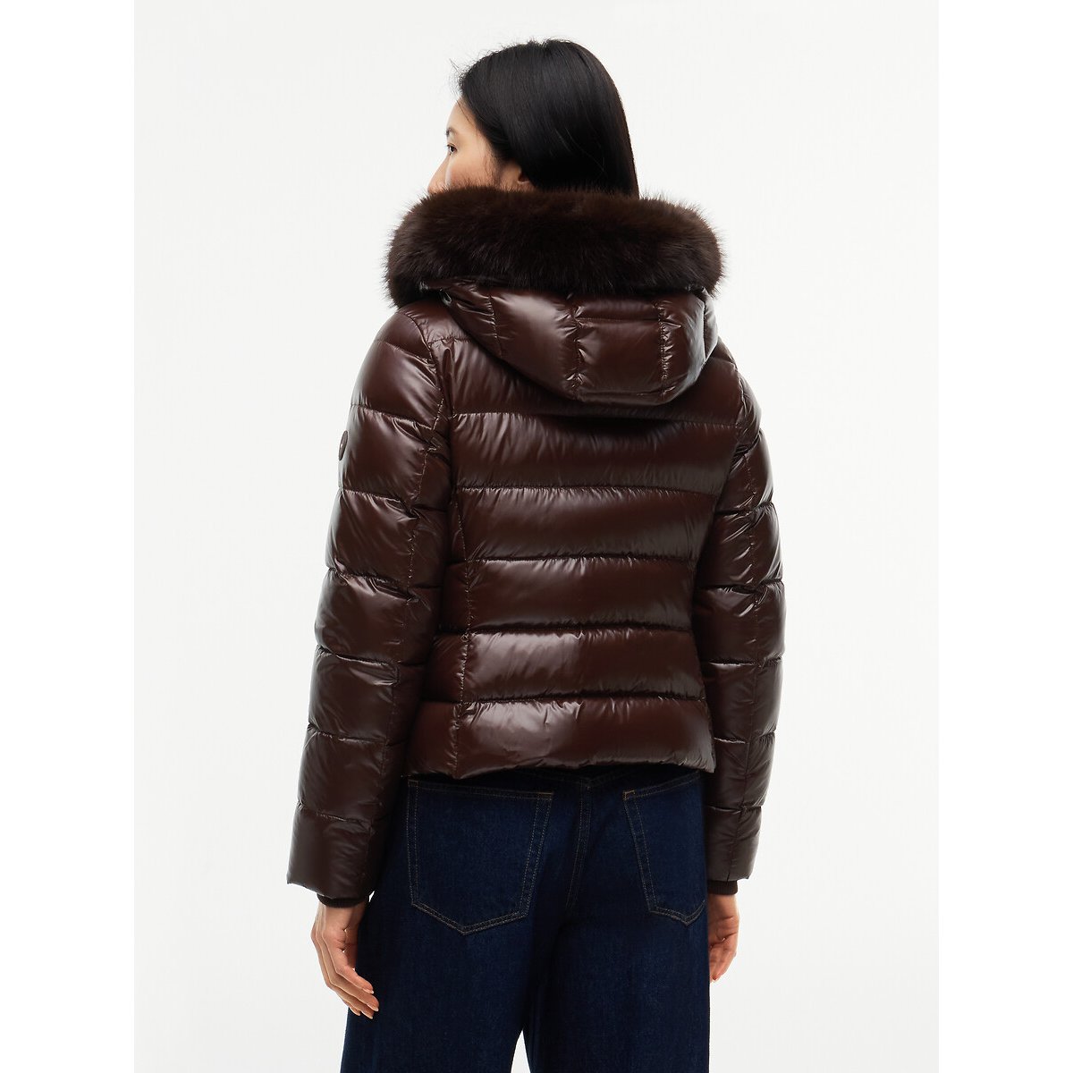 Doudoune courte à capuche et col duveteux chocolat, TOMMY HILFIGER