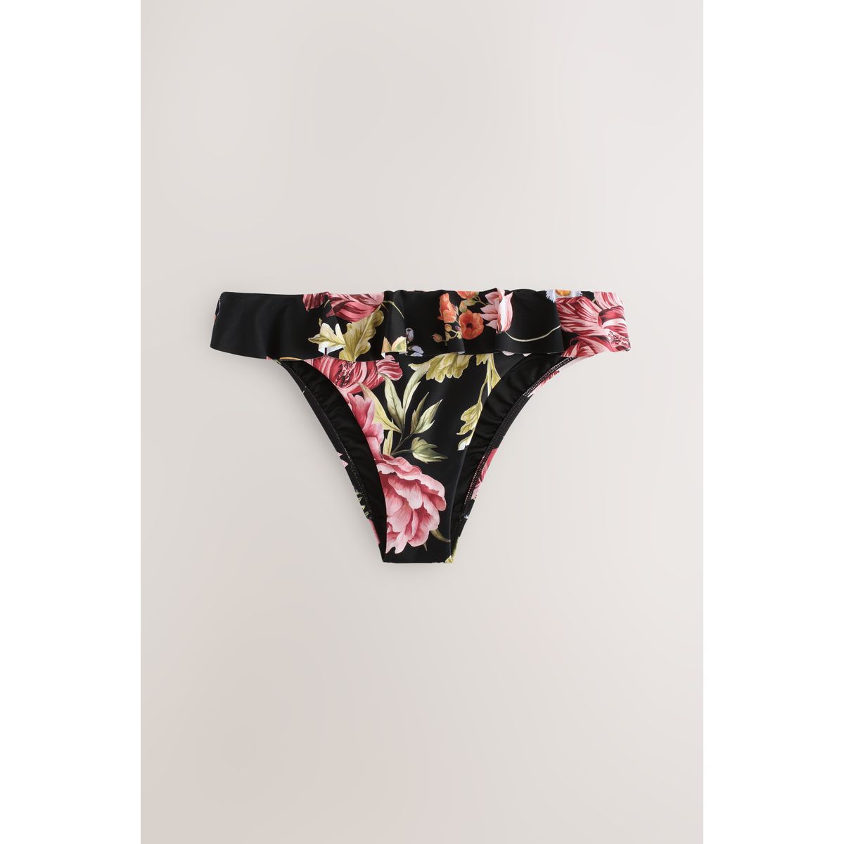 Bas de bikini échancré à volants imprimé fleuri - noir, NEXT