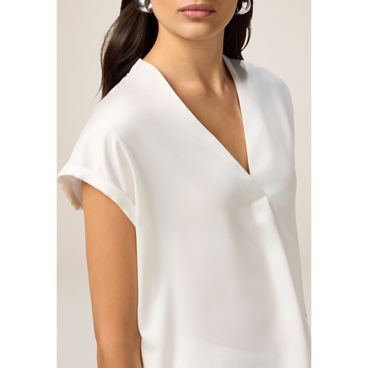 T-shirt à col en V blanc, OLTRE