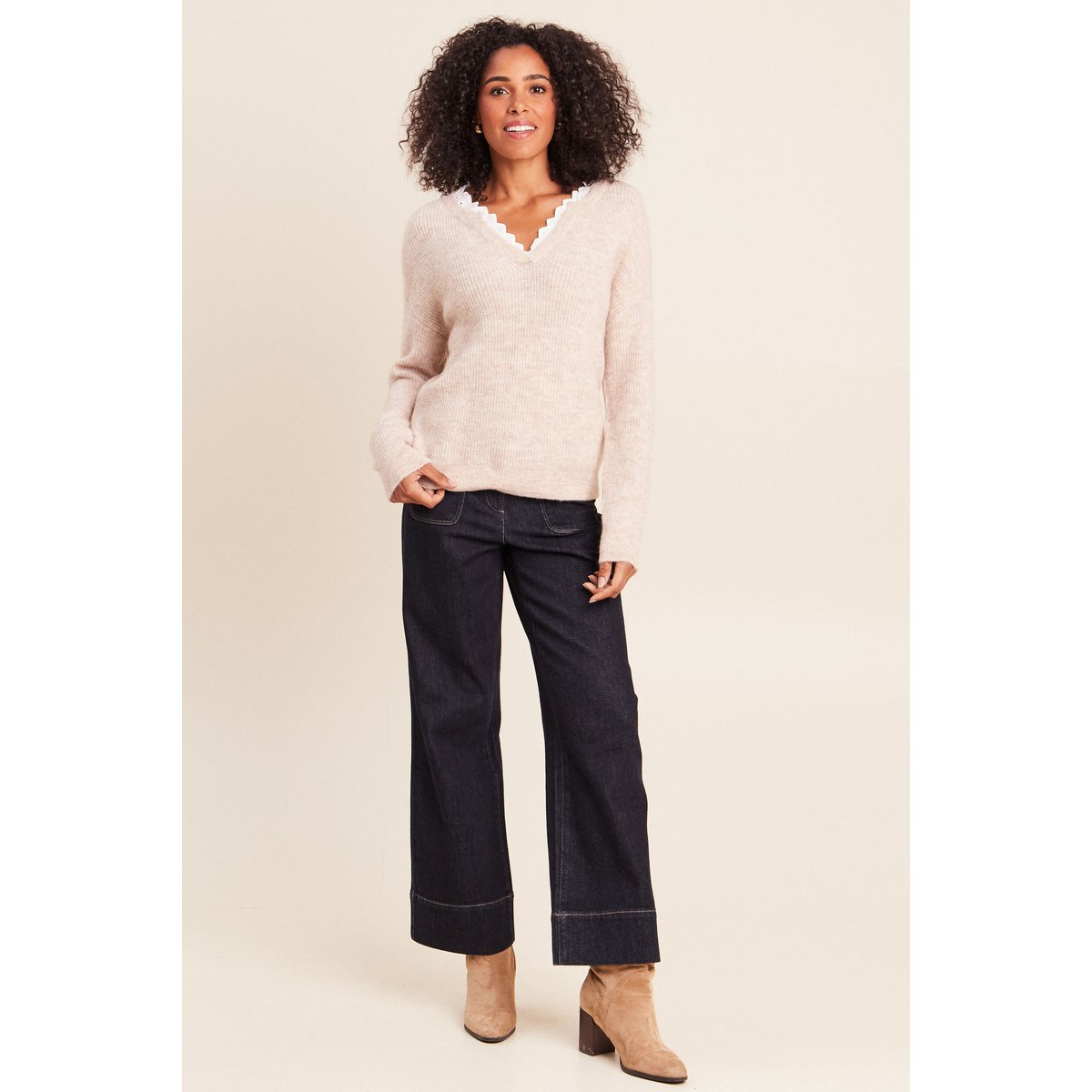 Pull col v beige, BREAL