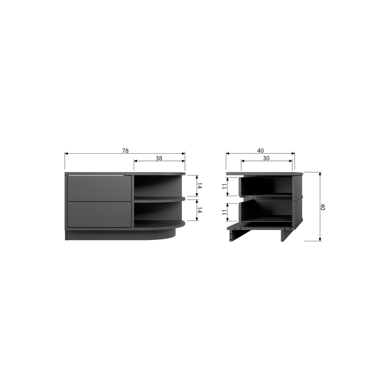 Meuble TV 2 tiroirs en bois L78cm- FINCA noir, WOOOD
